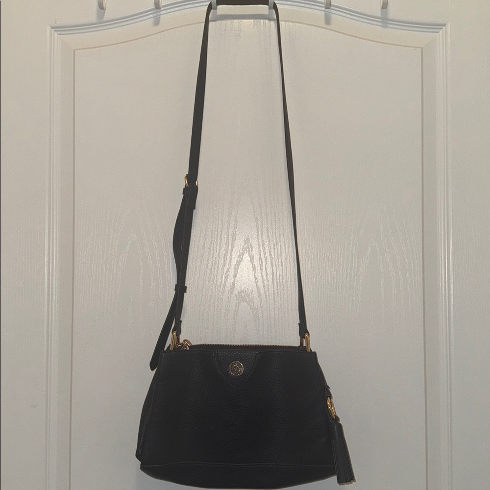 Anne Klein Black Pebble Maya Triple Compartment Crossbody Bag - Picture 1 of 11